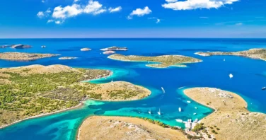 Aerial view of the Kornati Islands National Park, a premier yacht charter destination in Croatia